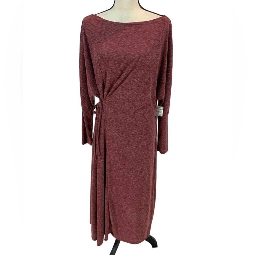 Caslon Long Sleeve Knit Faux Wrap Midi Dress - Red Heather - size XSmall